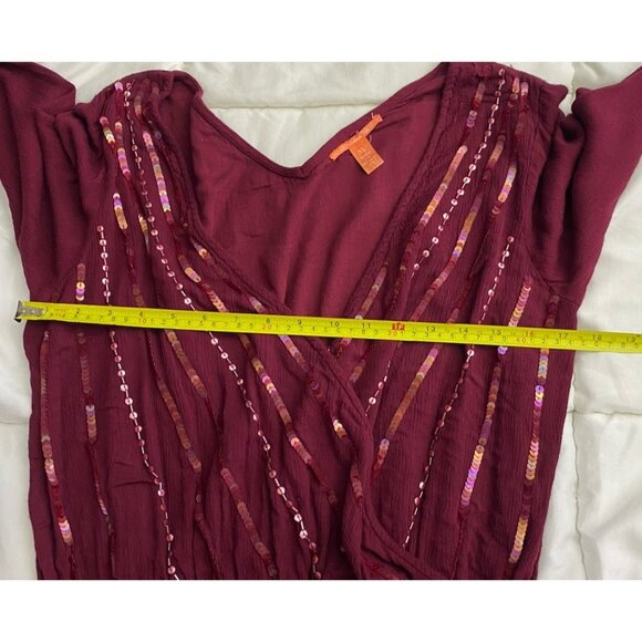 Chelsea & Violet Burgundy Sz Medium Crinkled Dress Beaded Sequin Vneck Holiday - Picture 5 of 10